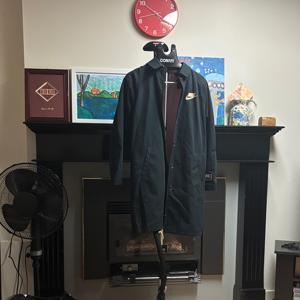 Nike Black Trench Coat with Gold Accent